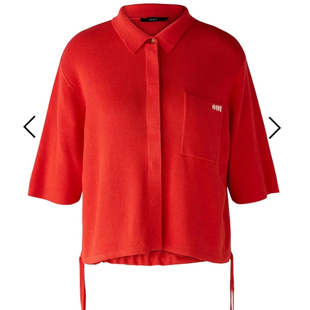 Oui Drawstring Hem Rib Knit Top, Red
